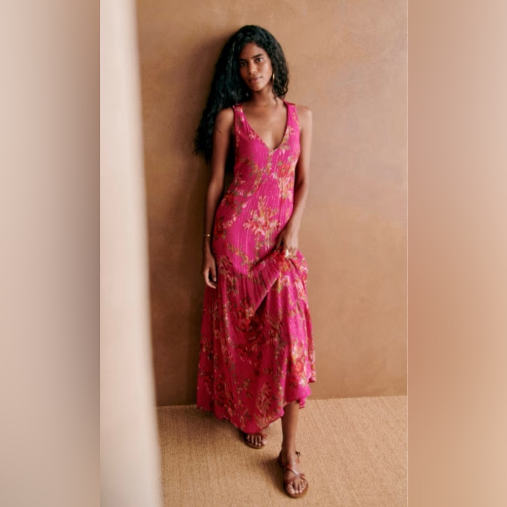 Sezane Pink Floral Maxi Dress